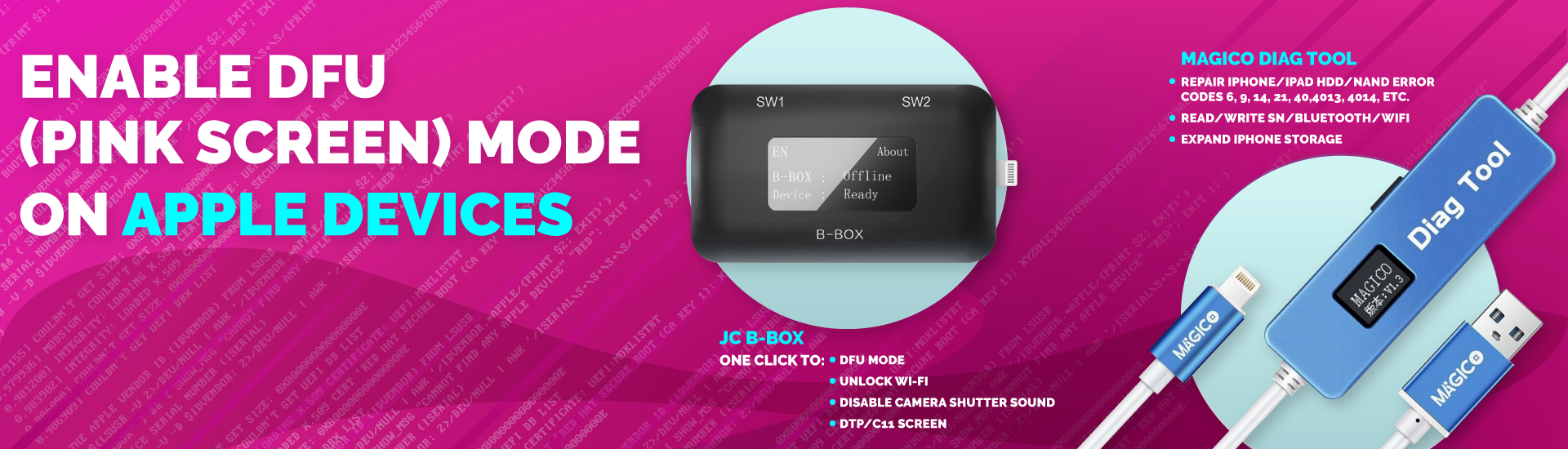 JC B-box Magico diag tool for pink screen iphone ipad Apple